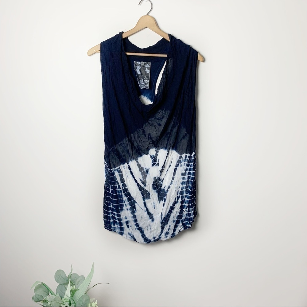 [Young Fabulous Broke] Navy Blue & White Tie Dye Cowl Neck Sleeveless Tank Top